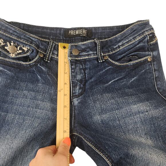 Bling Bootcut Jeans 5/6 28 Abrasion Faded Y2k Embroidered Sequins Low Rise - Picture 10 of 12